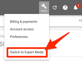 بر روی گزینه Tools در بالای صفحه کلیک کنید و Switch to expert mode را انتخاب نمایید.